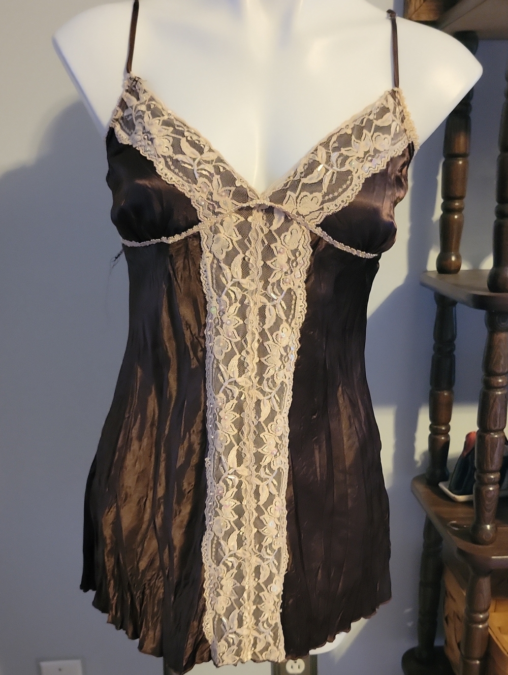 Sea Chocolate Brown Chemise with Cream Lace